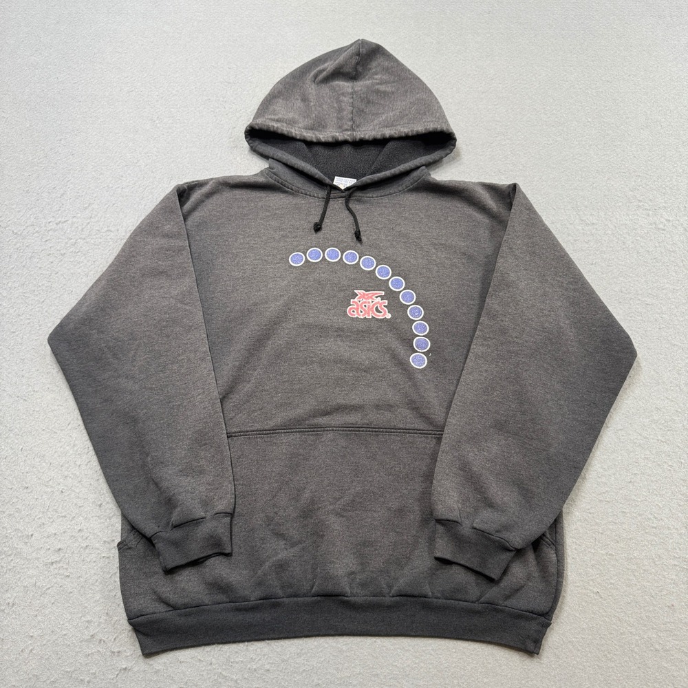 80s Asics Hoodie Men's XL Gray Do It Better Fleece Oversized Pullover Canada VTG
